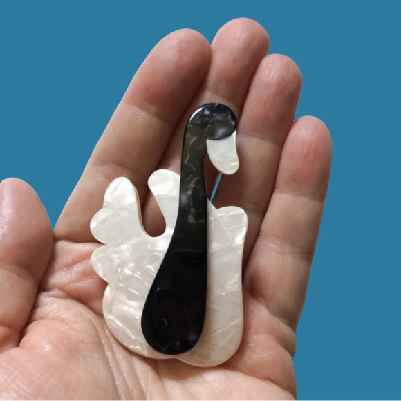 Vintage Jewelry - Vintage Lea Stein Paris black & white figural swan brooch pin repaired?